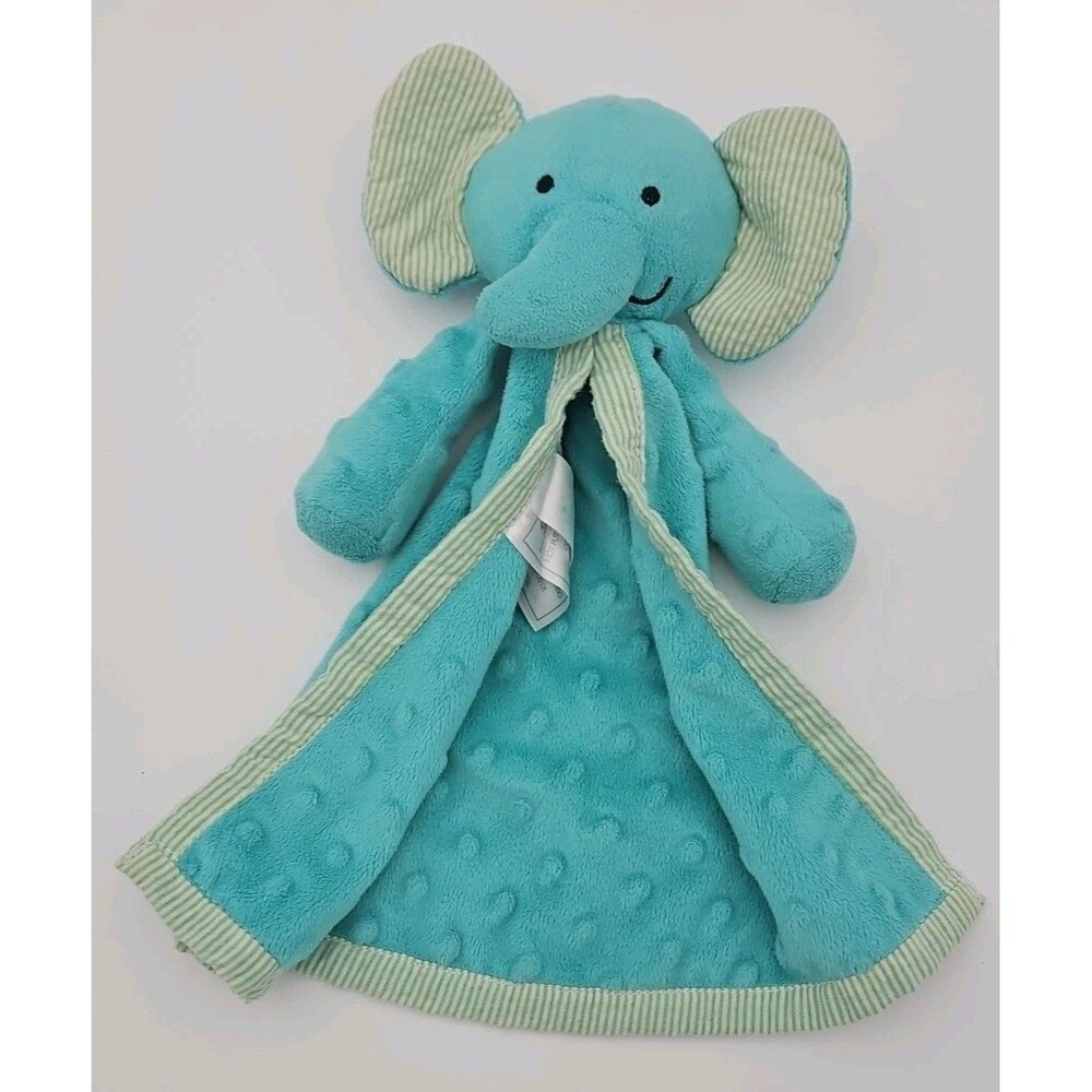 NURSERY RHYME Aqua Blue Elephant Plush Lovey Security Blanket Minky Dot Stripe